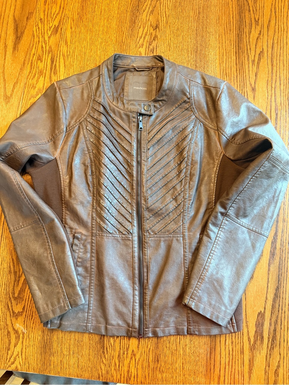 Maurices Brown Faux Leather Chevron-Detail Jacket